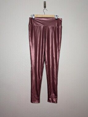 New She & Sho Metallic Rose Leather Blend Stretch Indie Sleaze Ankle Pants L NWT